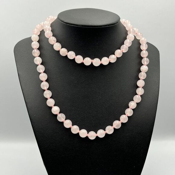 Hand knotted 8mm rose quartz Necklace - Picture 1 of 6